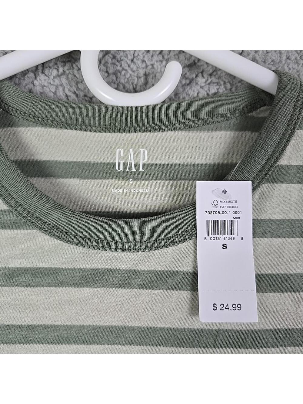 Gap Green Crew Neck Favourite Cotton Short Sleeve Striped T-Shirt Size S NEW - Picture 4 of 8